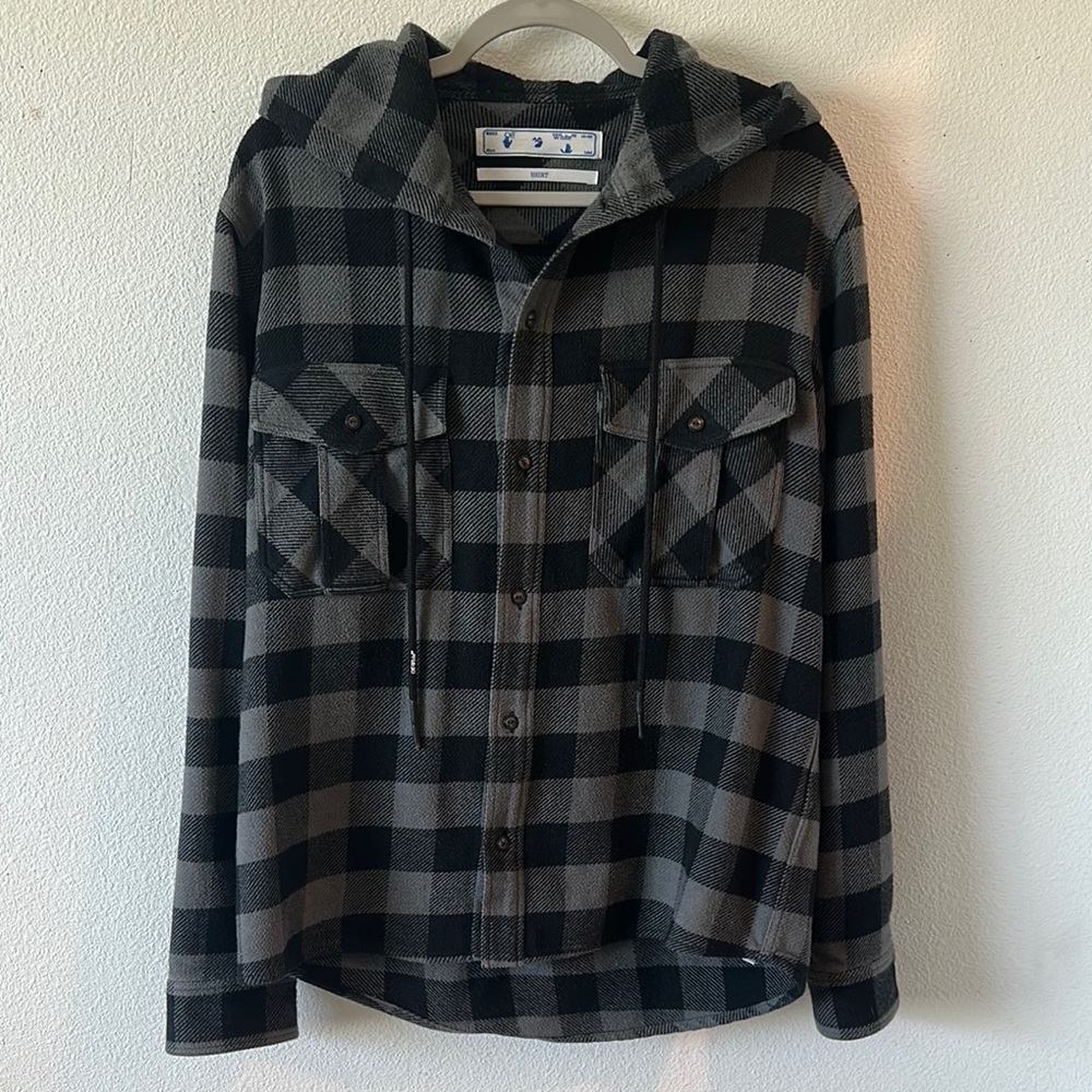 Off-White Black and Gray Checkered Shirt Jacket